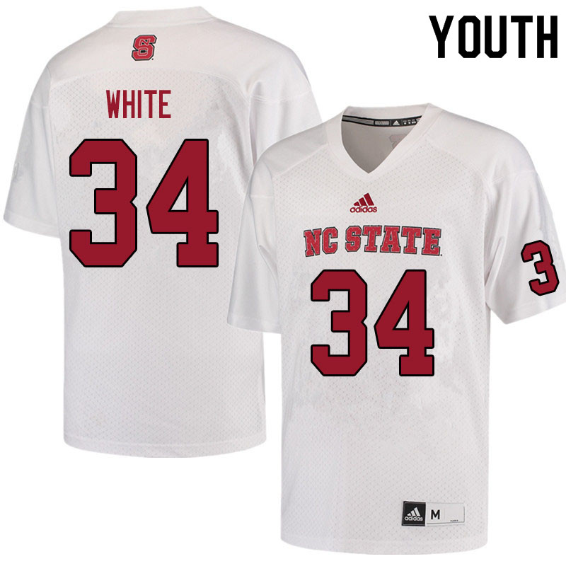 Youth #34 Aydan White NC State Wolfpack College Football Jerseys Sale-White - Click Image to Close